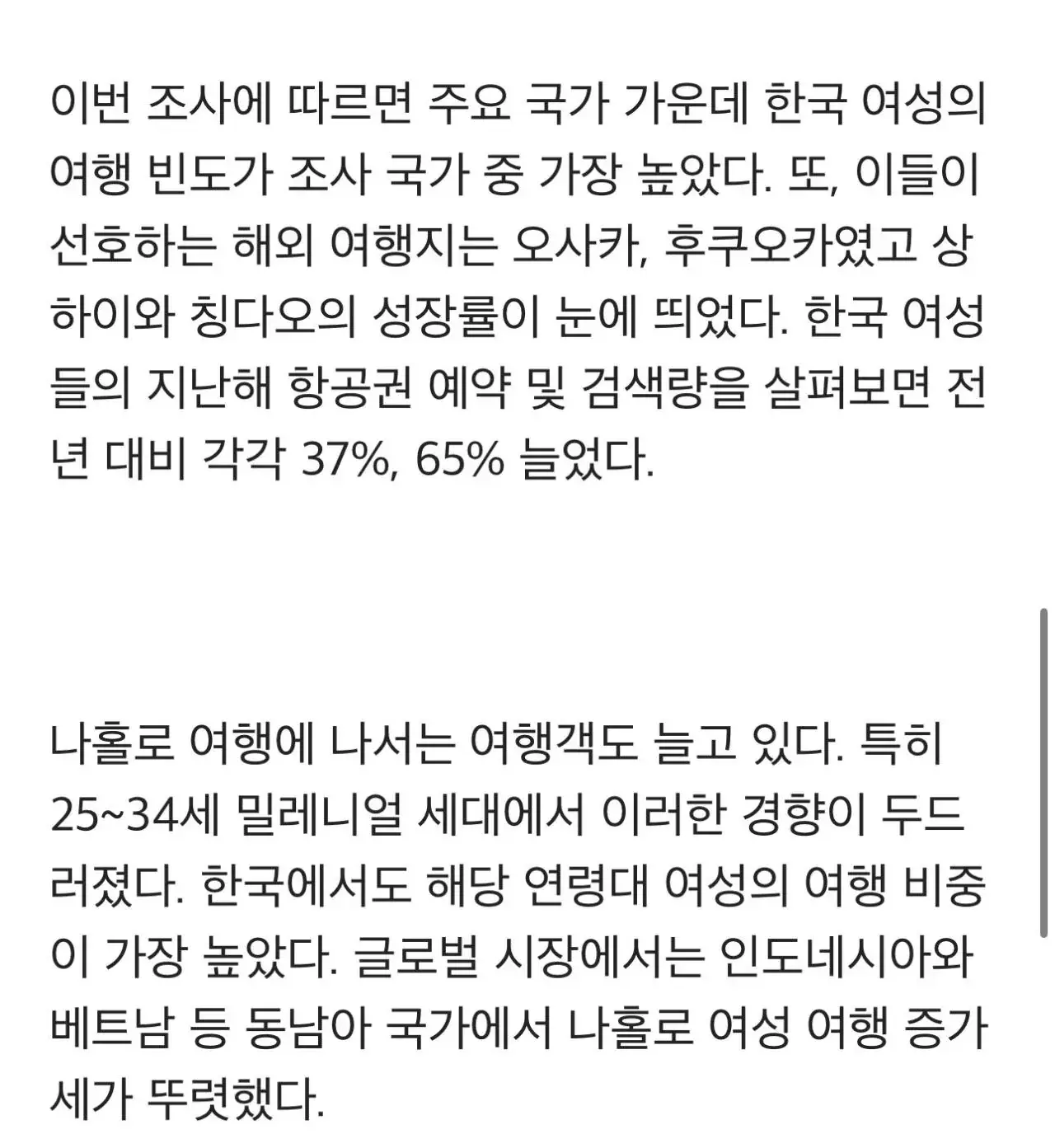 IMG_3456.jpeg "한국 여성, 전 세계서 해외여행 가장 많이 간다"…주요 조사국 중 1위