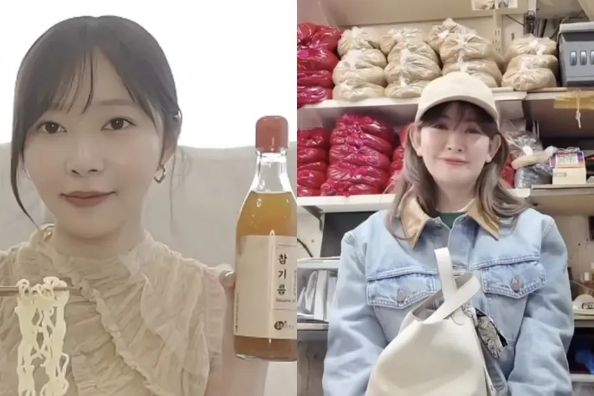 참기름을 라멘에 넣어 먹는 사시하라 리노, 한국 방앗간에서 참기름을 기다리는 코지마 하루나 /사진=유튜브 캡쳐