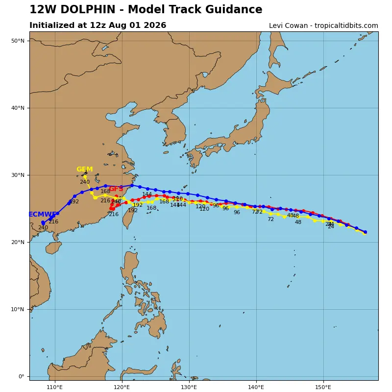 12W_tracks_latest.png 13호 태풍 돌핀 오늘 새벽자 예상 경로