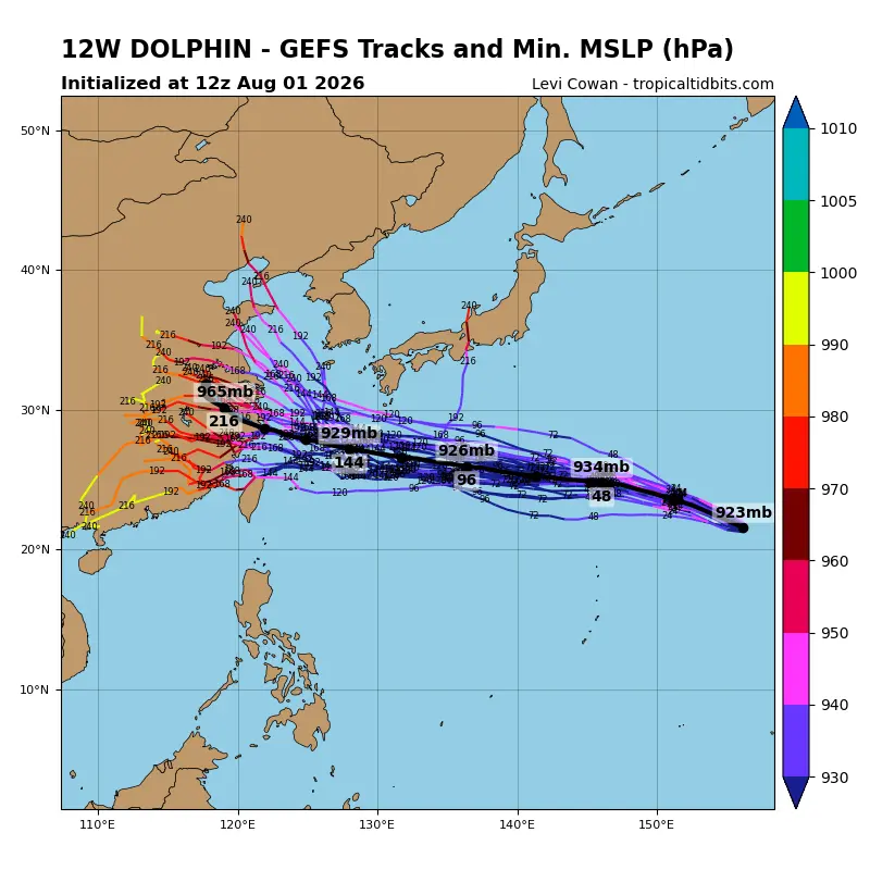 12W_gefs_latest.png 13호 태풍 돌핀 오늘 새벽자 예상 경로
