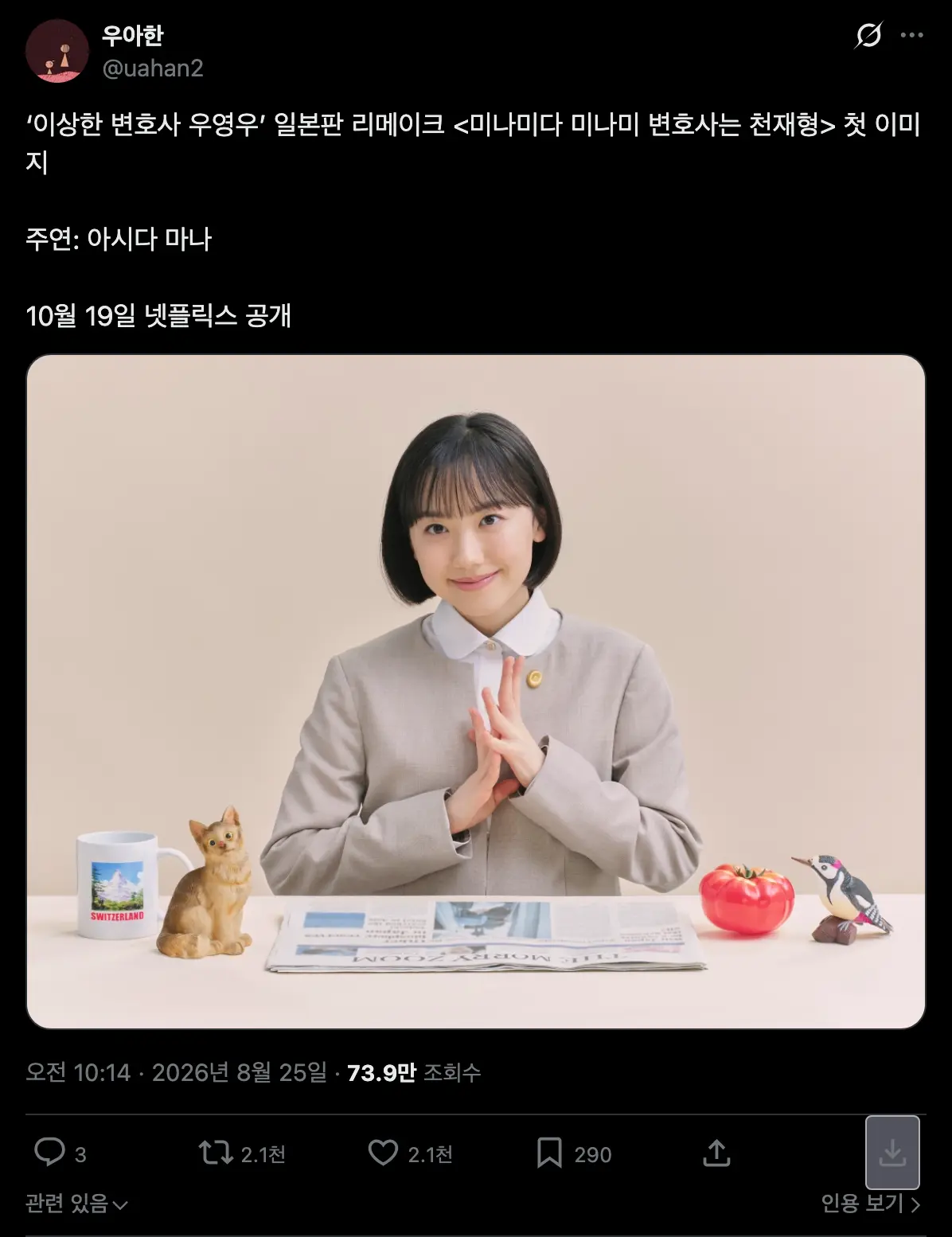 Screenshot 2026-08-25 at 14-19-36 X에서 우아한 님 ‘이상한 변호사 우영우’ 일본판 리메이크 &lt 미나미다 미나미 변호.png