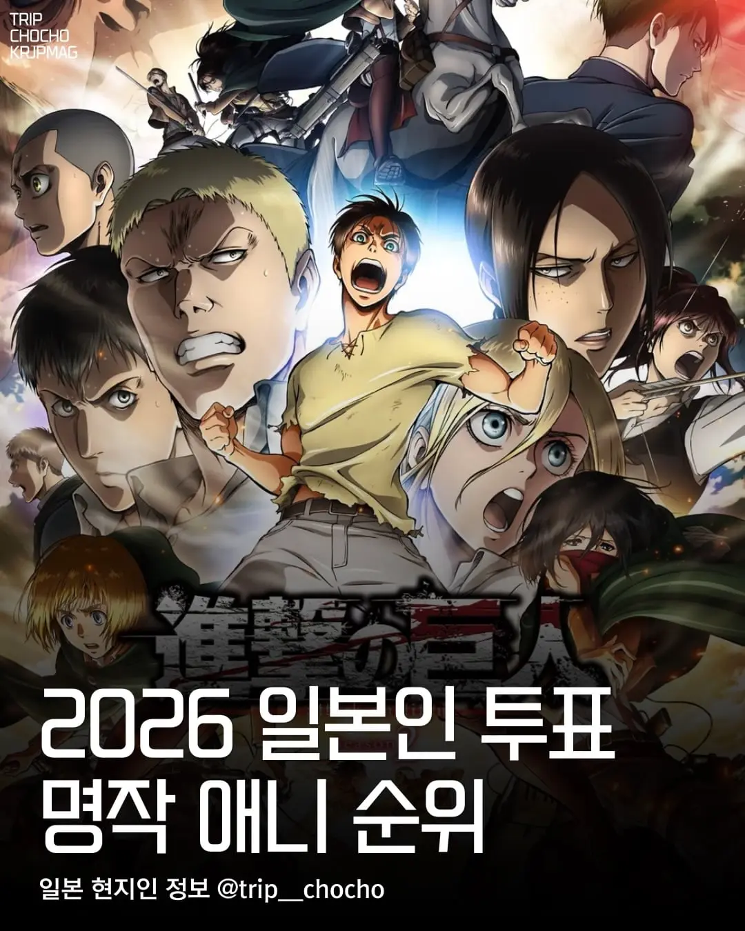 일본에서 뽑은 ‘재미있는 레전드 애니’ 인기투표 순위가 공개됐습니다.의 거인2위 데스노트3위 나의 히어로 아카데미아4위 장송의 프리렌5위 주술회전6위 헌터×헌터7위.jpg